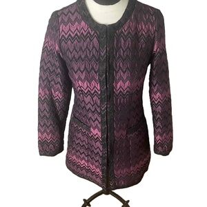 Chico‎ Purple Black Quilted Abstract Coat Jacket Size Small